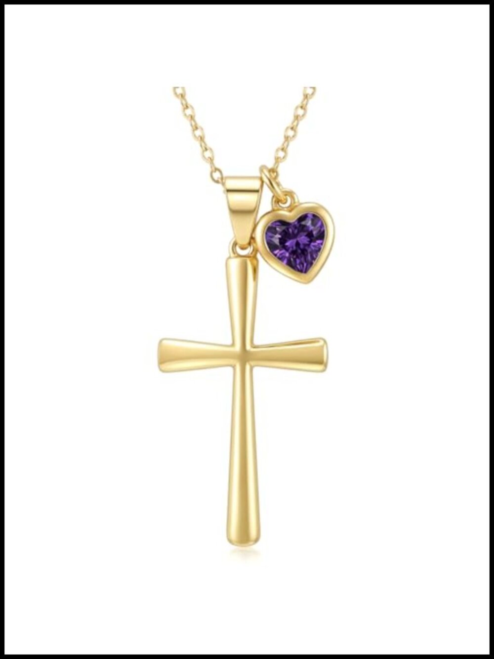 14K Gold Birthstone Cross Necklace Women Christian Jewelry Gift